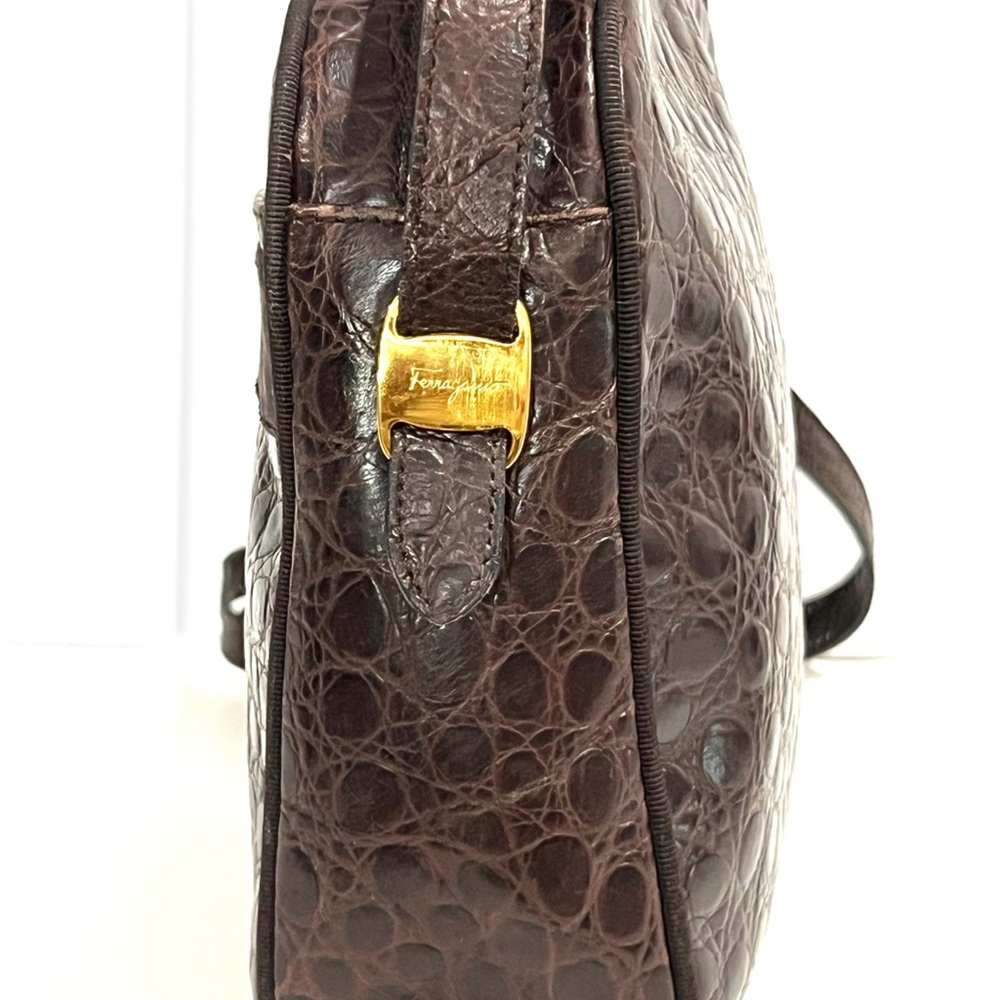 Salvatore Ferragamo Brown Crocodile-Embossed Leather Camera Bag - Picture 3 of 7